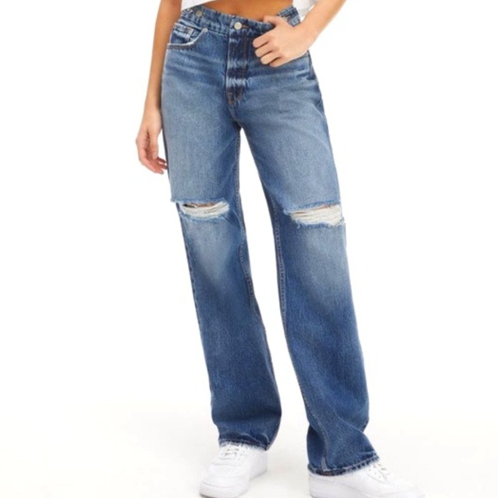 Good American Good '90s Ripped Distressed Straight Leg Denim Jeans Size 6 NEW